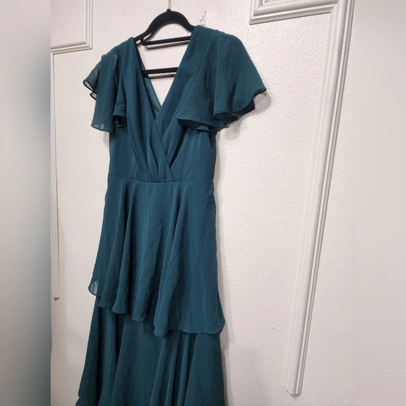 Lulus Sincerely Exquisite Emerald Green Short Sleeve Tiered Maxi Dress Wedding - Picture 7 of 8